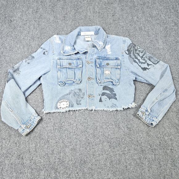 Q2 Jackets & Blazers - Custom Painted Cropped Jean Jacket Medium Cannabis Super Kush Tigers Trees Q2